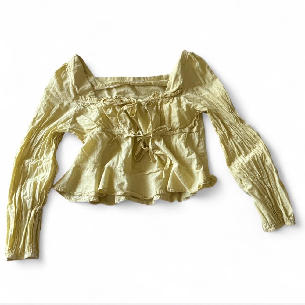 Pastel yellow Smocked bow tie long sleeve top